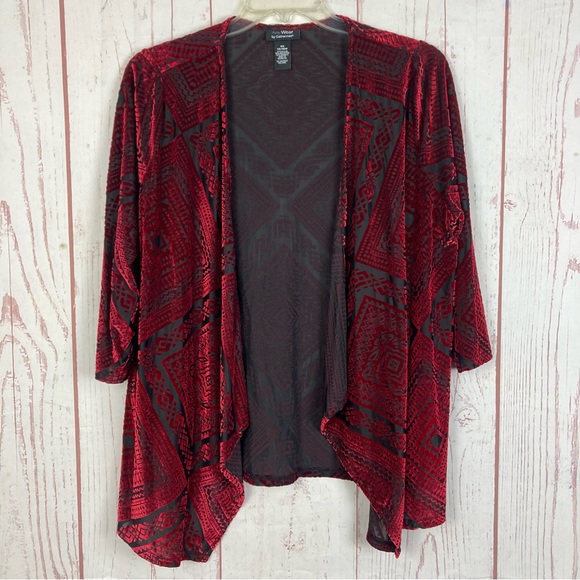 Any Wear by Catherines Size 14 16 Open Front 3/4 Sleeve Cardigan Velvet Printed - Picture 1 of 9
